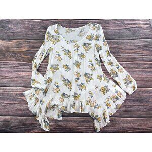 Entro Sz S Womens Floral Print Tunic Top Peasant Blouse Ruffle Asymmetrical Hem